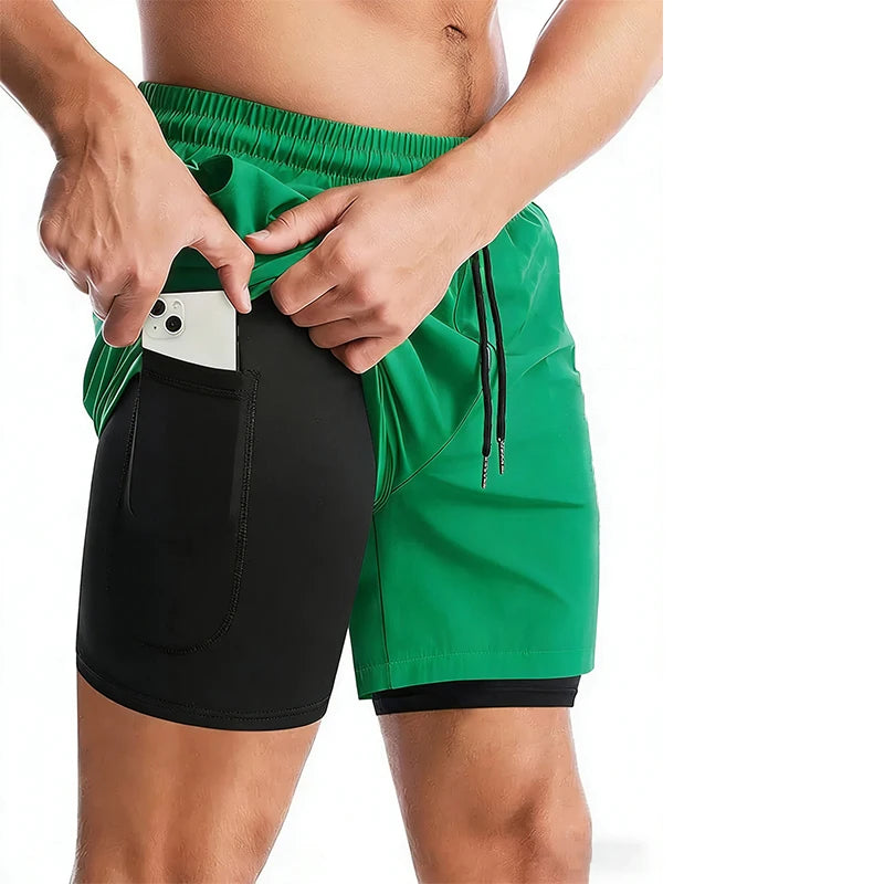Men's 2-in-1 Running Shorts - Double Layer Gym Shorts with Inner Compression