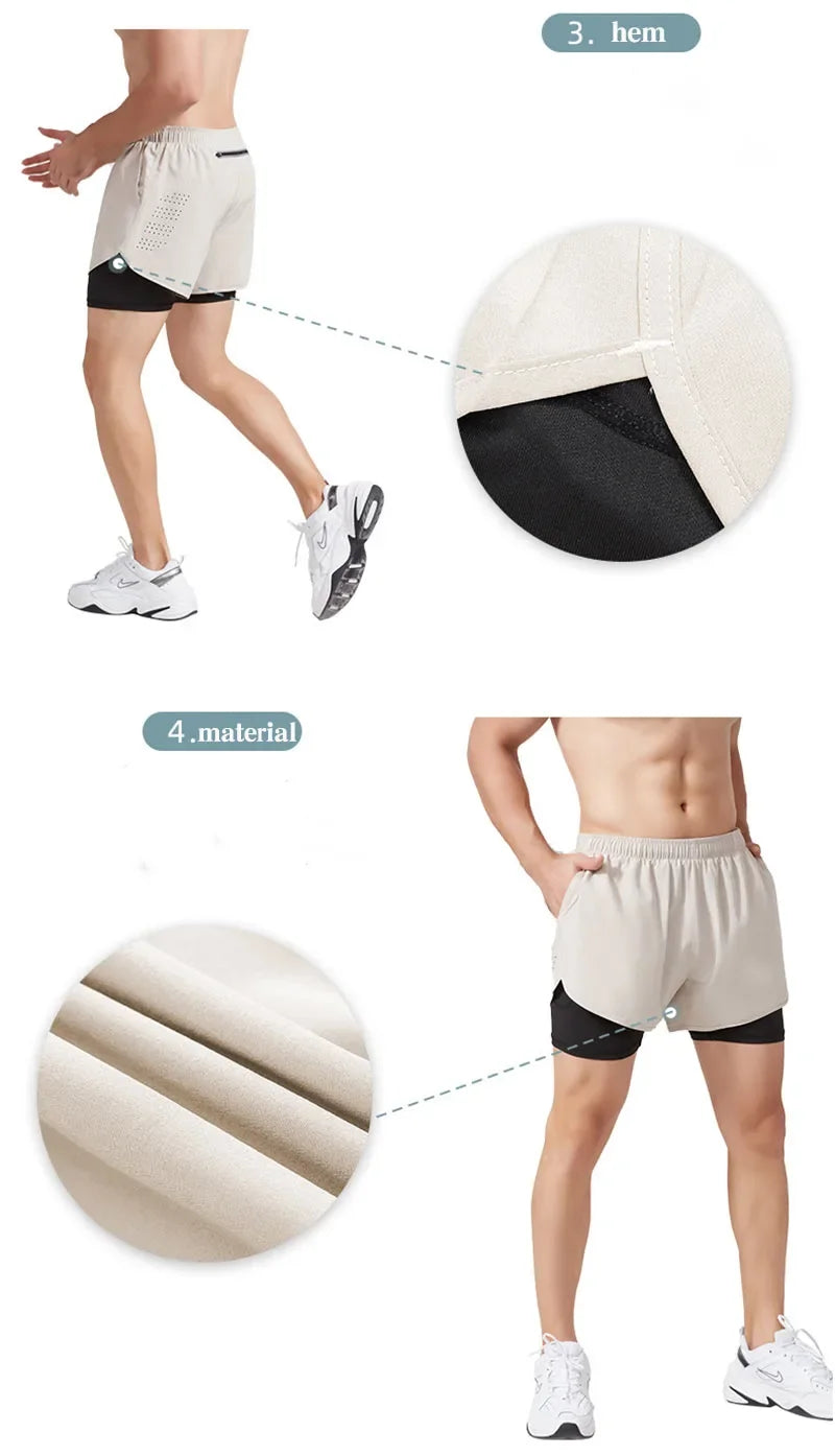 Men's 2-in-1 Running Shorts - Quick Dry Double Layer Bodybuilding Shorts