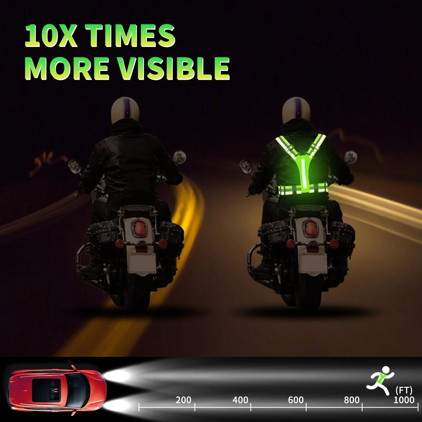 LED Reflective Running Vest - Rechargeable High-Visibility Safety Vest with 5 Light Colours