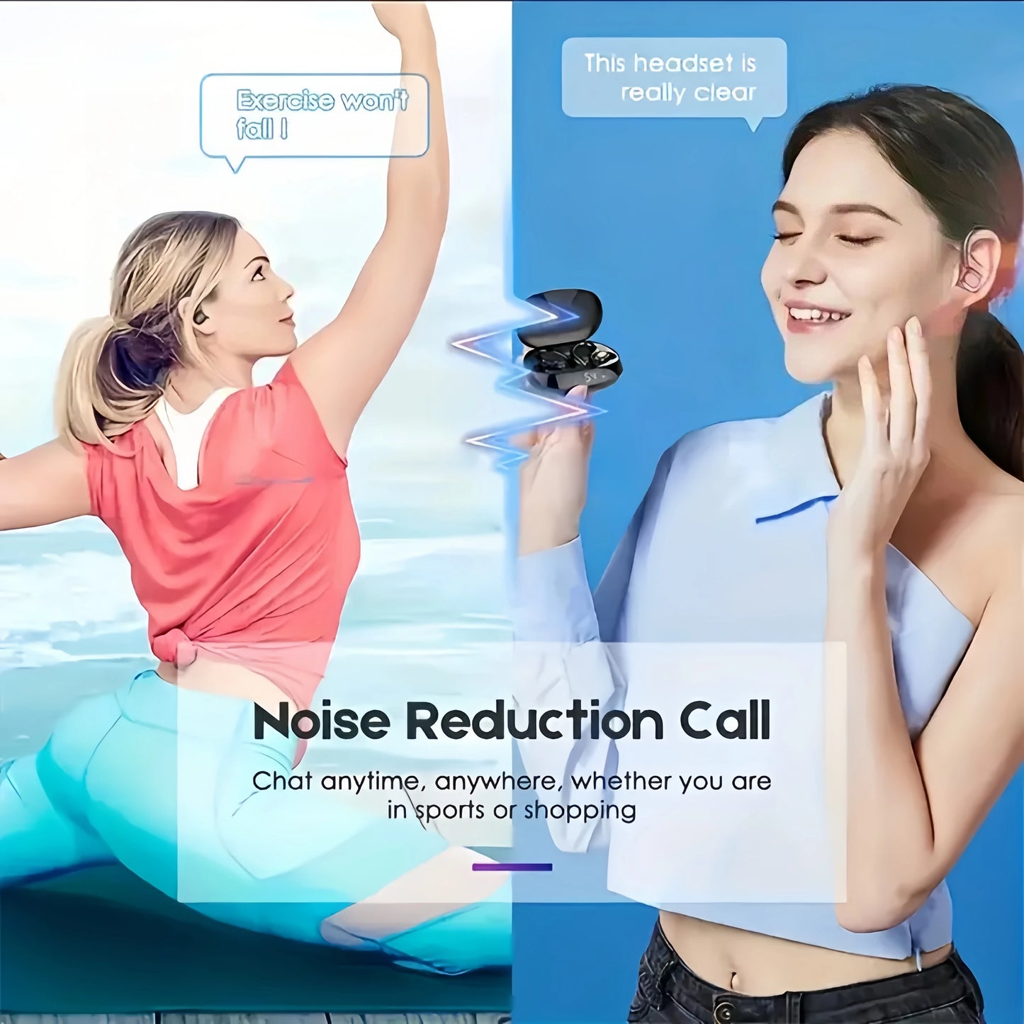 True Wireless Sports Earbuds – Ear Clip Design with Mic & LED Display