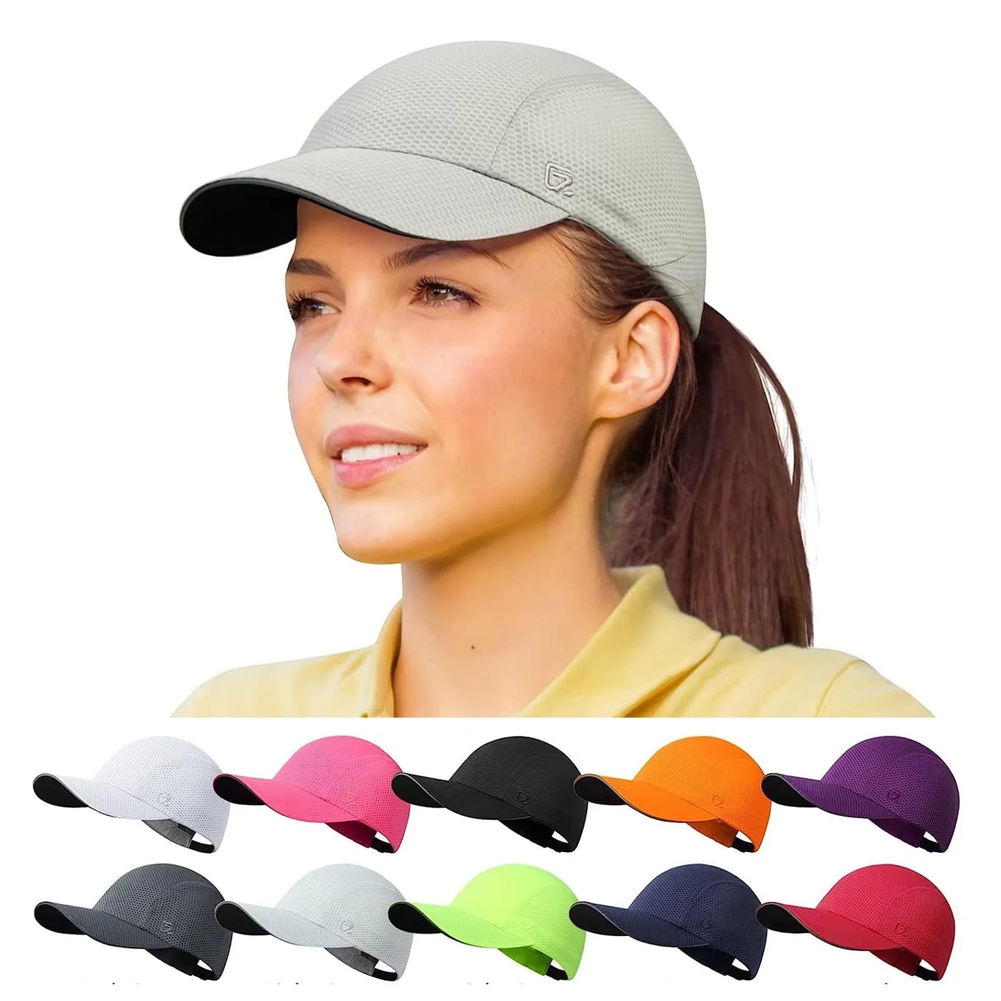 Women's lightweight breathable mesh running cap with reflective trim for visibility"