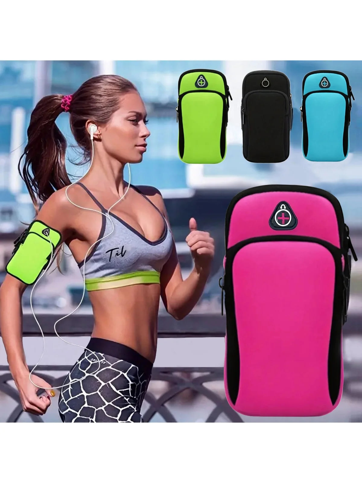 Adjustable sports armband with clear phone holder for running and gym"