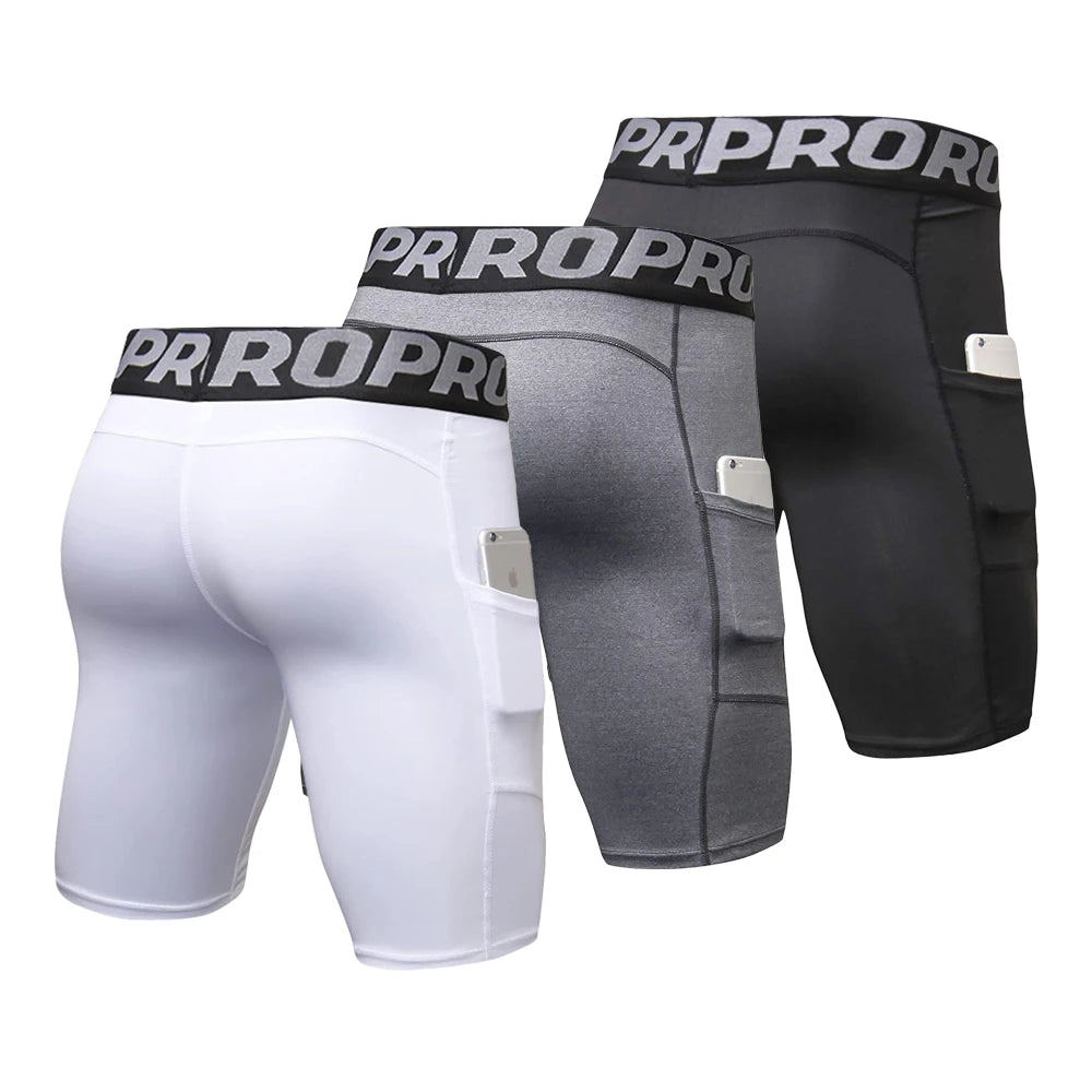 Men's Compression Base Layer Shorts - Athletic Tights with Pockets