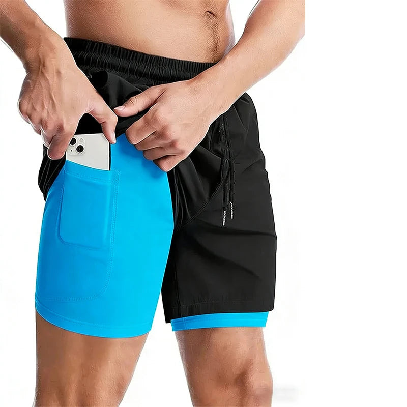 Men's 2-in-1 Running Shorts - Double Layer Gym Shorts with Inner Compression