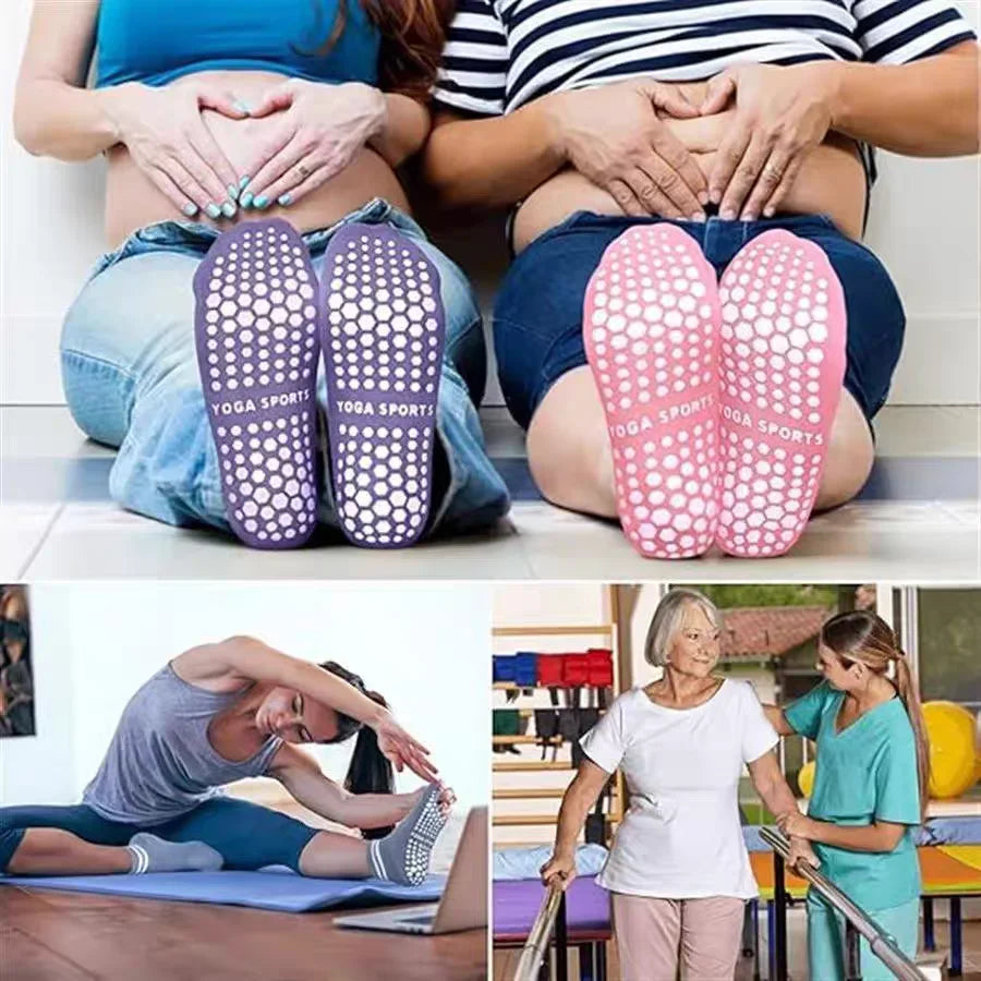 Women's Non-Slip Grip Socks - Pilates, Running, Yoga & Workout Socks with Double Stripes