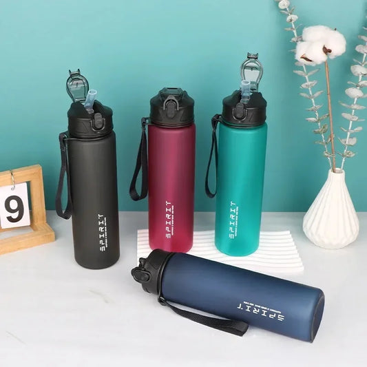 750ml sports water bottle with straw and carrying cord