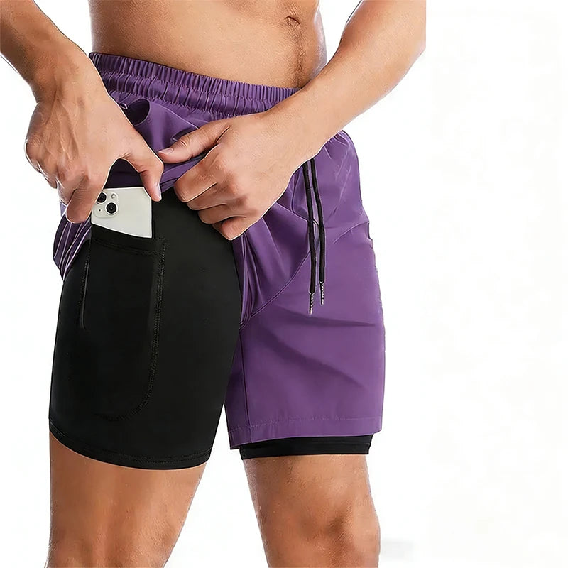 Men's 2-in-1 Running Shorts - Double Layer Gym Shorts with Inner Compression