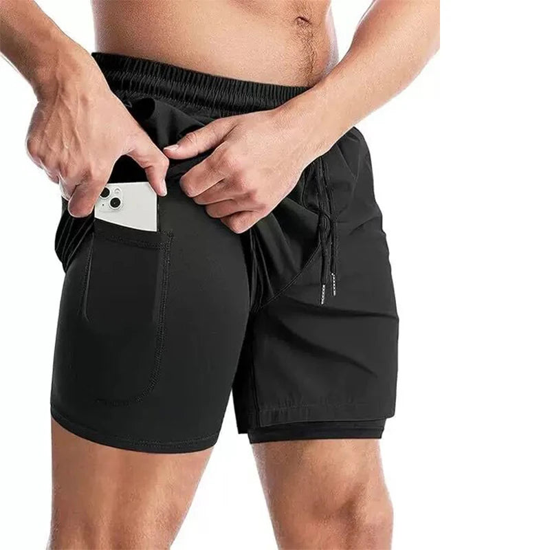 Men's 2-in-1 Running Shorts - Double Layer Gym Shorts with Inner Compression