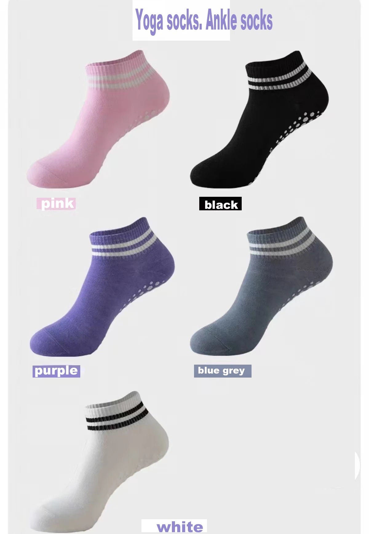 Women's Non-Slip Grip Socks - Pilates, Running, Yoga & Workout Socks with Double Stripes