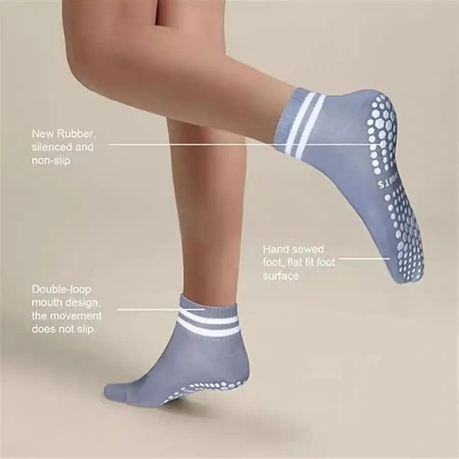 Women's Non-Slip Grip Socks - Pilates, Running, Yoga & Workout Socks with Double Stripes