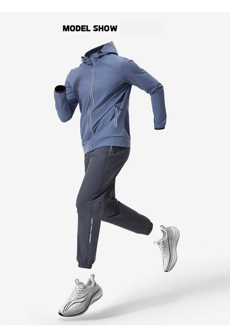 Men's Quick-Dry Breathable Sportswear Set – Hooded 2-Piece with Pockets