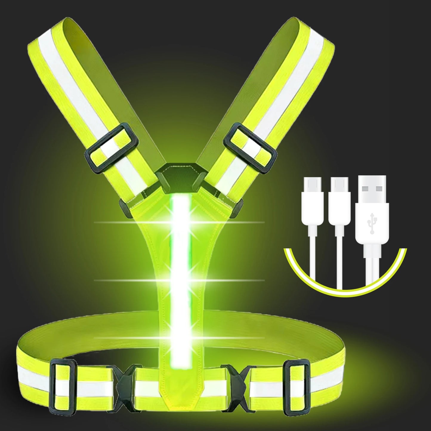 LED Reflective Running Vest - Rechargeable High-Visibility Safety Vest with 5 Light Colours