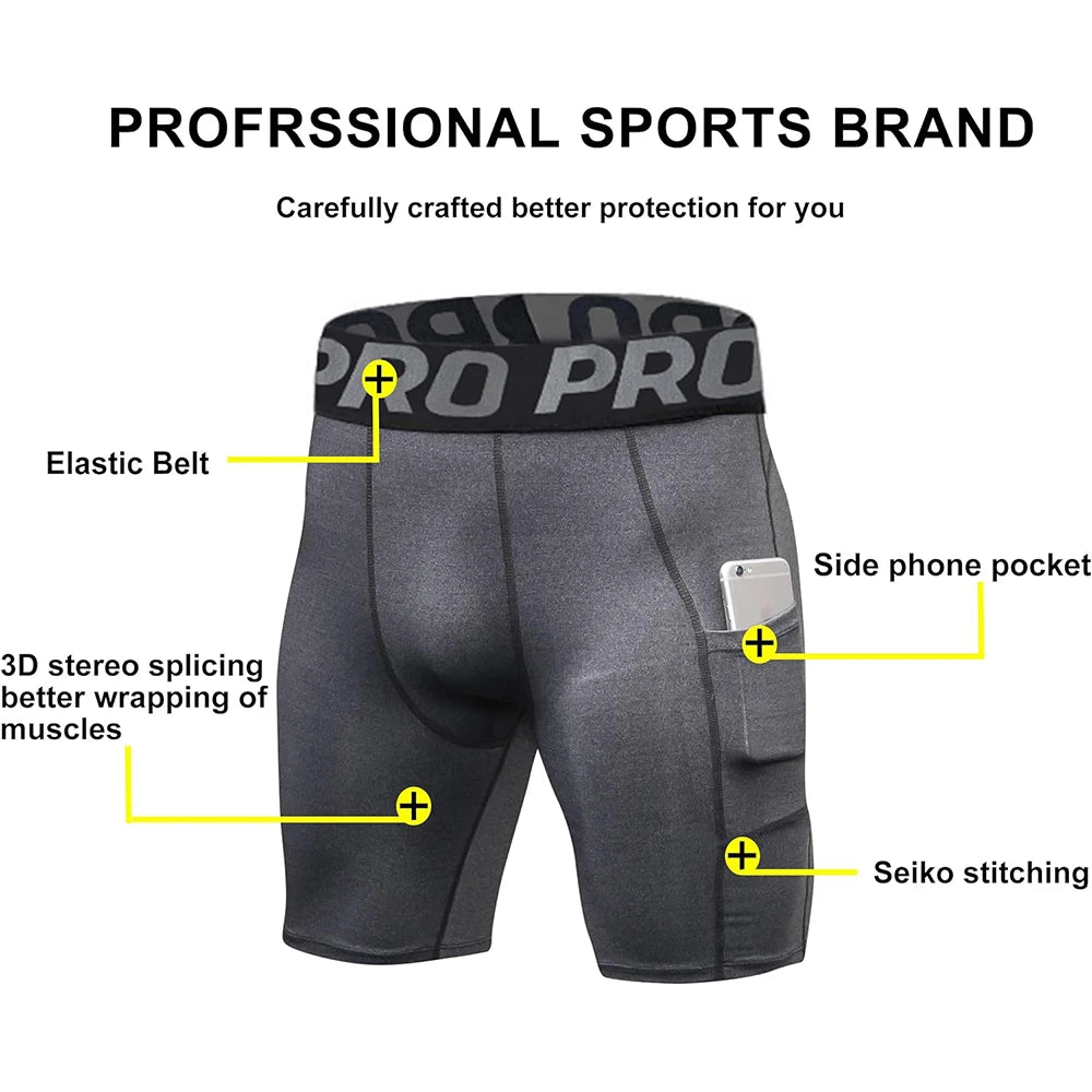 Men's Compression Base Layer Shorts - Athletic Tights with Pockets
