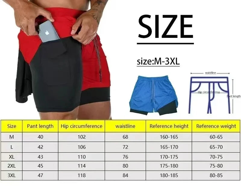 Men's 2-in-1 Compression Running Shorts - Quick Dry Double Layer Fitness Shorts