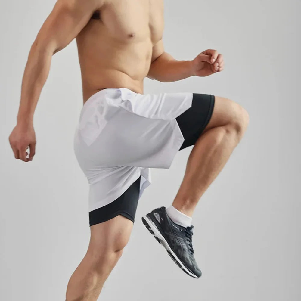 Men's 2-in-1 Compression Running Shorts - Quick Dry Double Layer Fitness Shorts