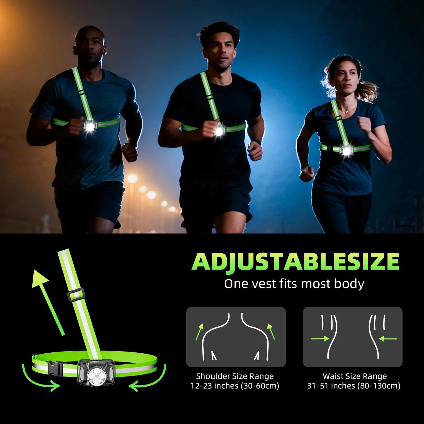LED Night Running Light - 6 Lighting Modes Reflective Safety Vest with 500m Visibility