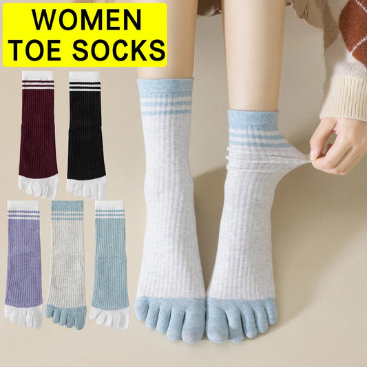 Women's five-finger toe socks in cotton blend, available in blue, purple, wine red, grey and black, EU size 34-39"