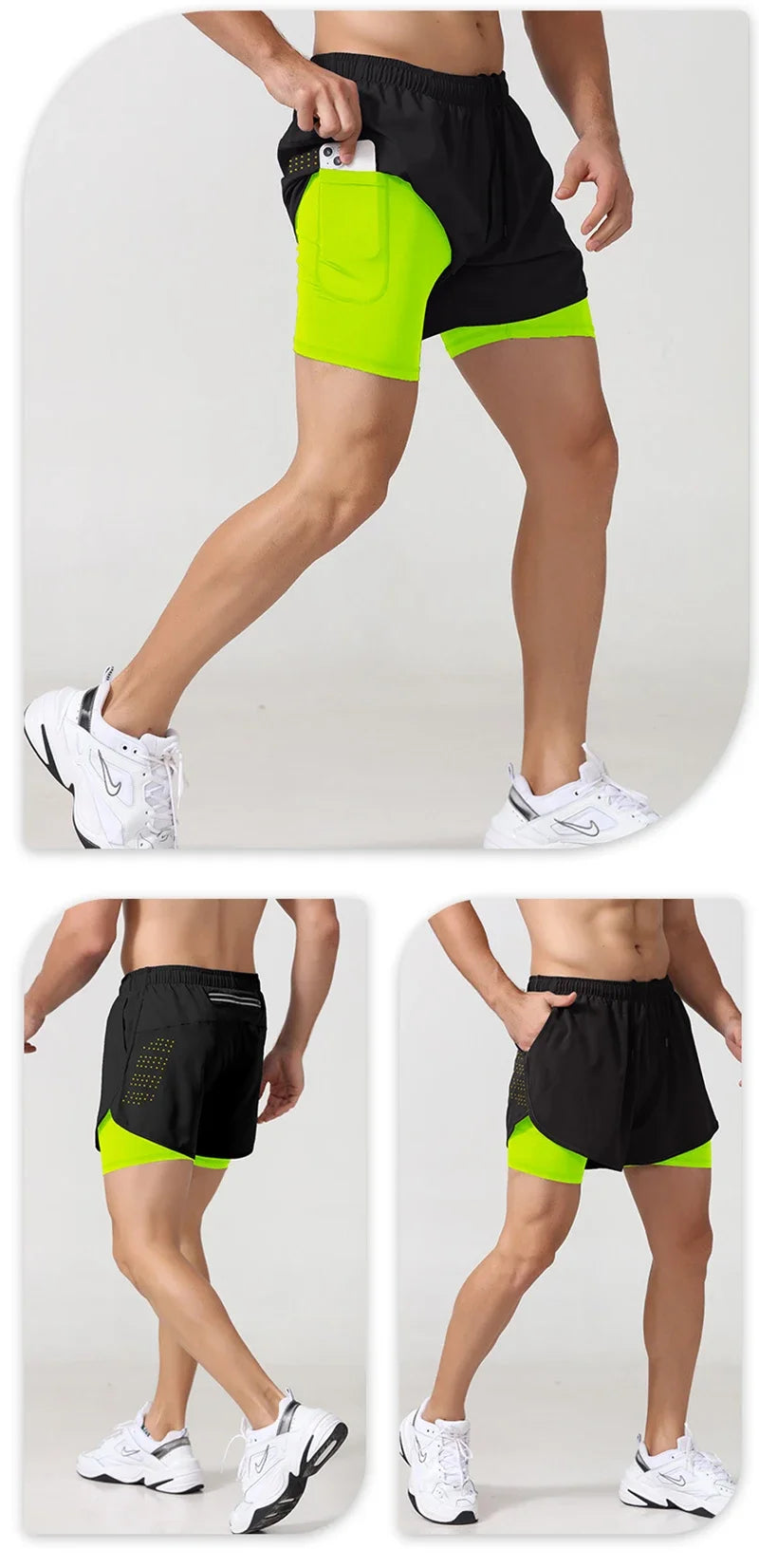 Men's 2-in-1 Running Shorts - Quick Dry Double Layer Bodybuilding Shorts