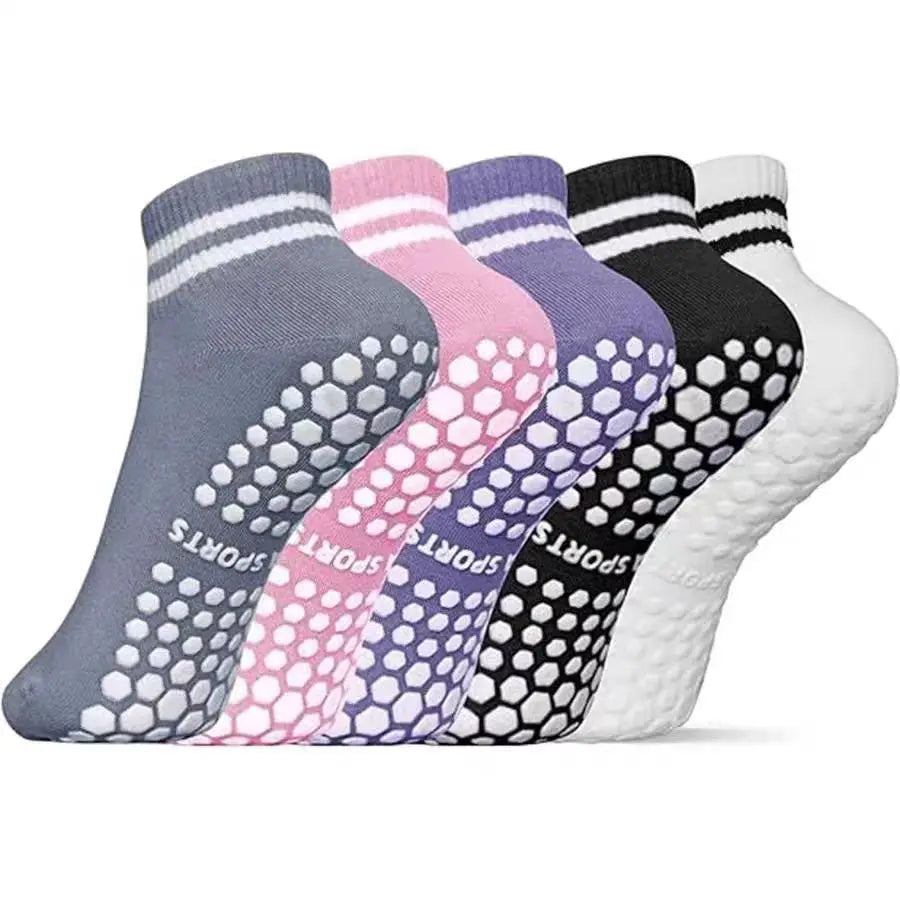Women's non-slip grip socks with double stripes for Pilates, Running, yoga and workouts"