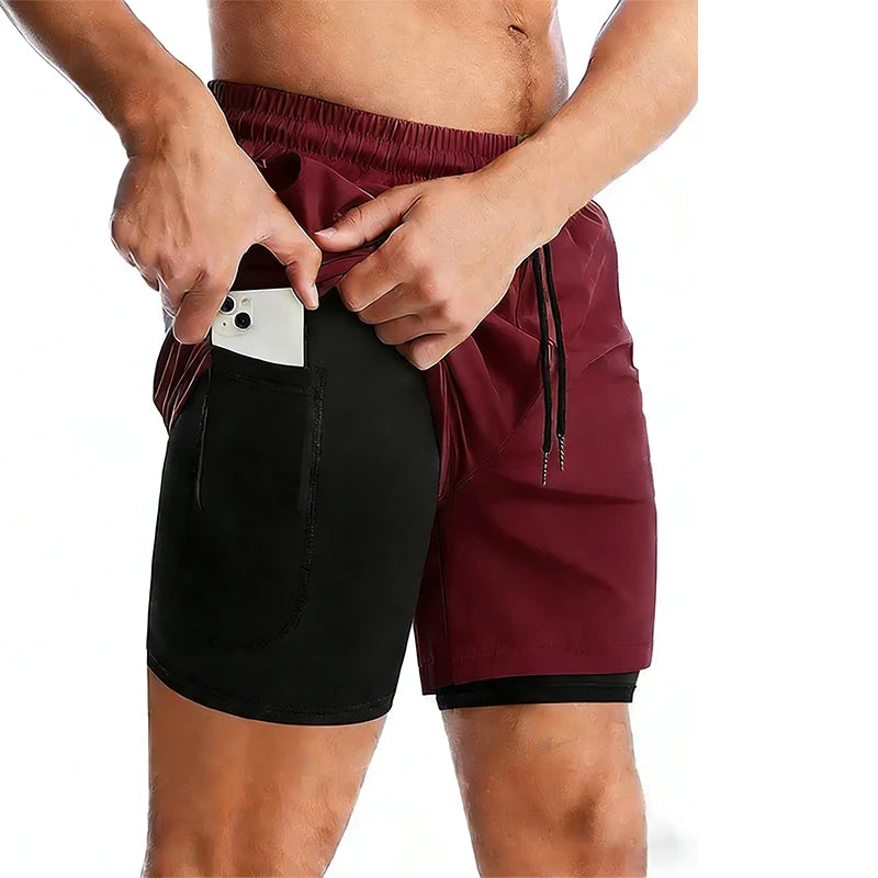 Men's 2-in-1 Running Shorts - Double Layer Gym Shorts with Inner Compression