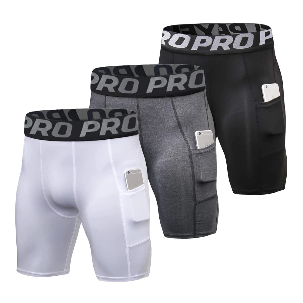 Men's compression base layer shorts with pockets for athletic performance" 