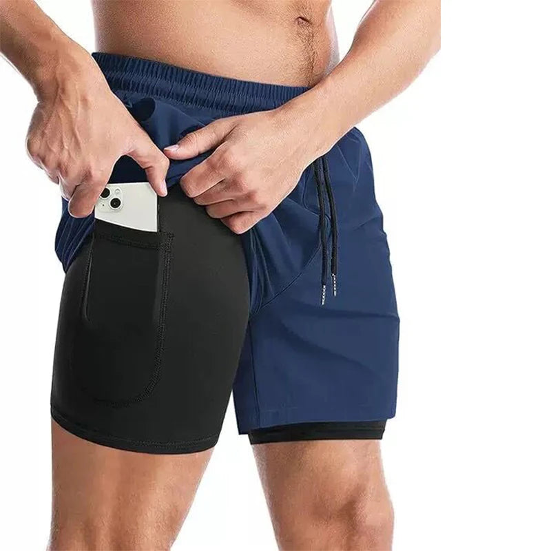 Men's 2-in-1 Running Shorts - Double Layer Gym Shorts with Inner Compression