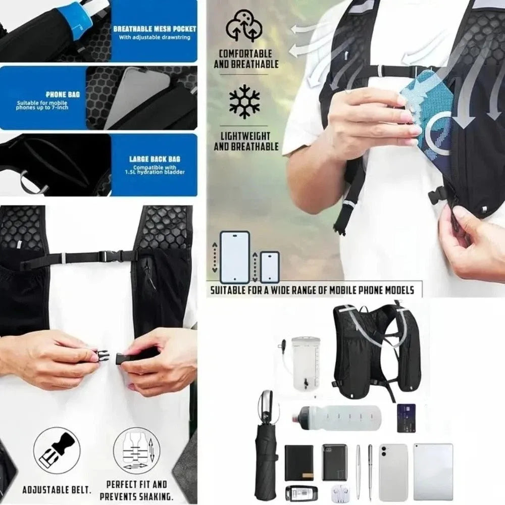 Outdoor Running Vest - Breathable Waterproof Reflective Pack for Trail Running
