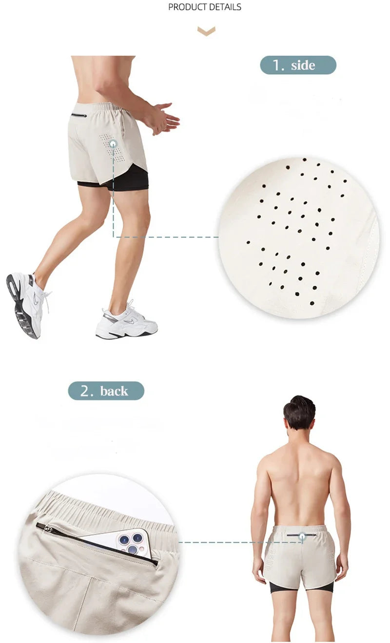 Men's 2-in-1 Running Shorts - Quick Dry Double Layer Bodybuilding Shorts