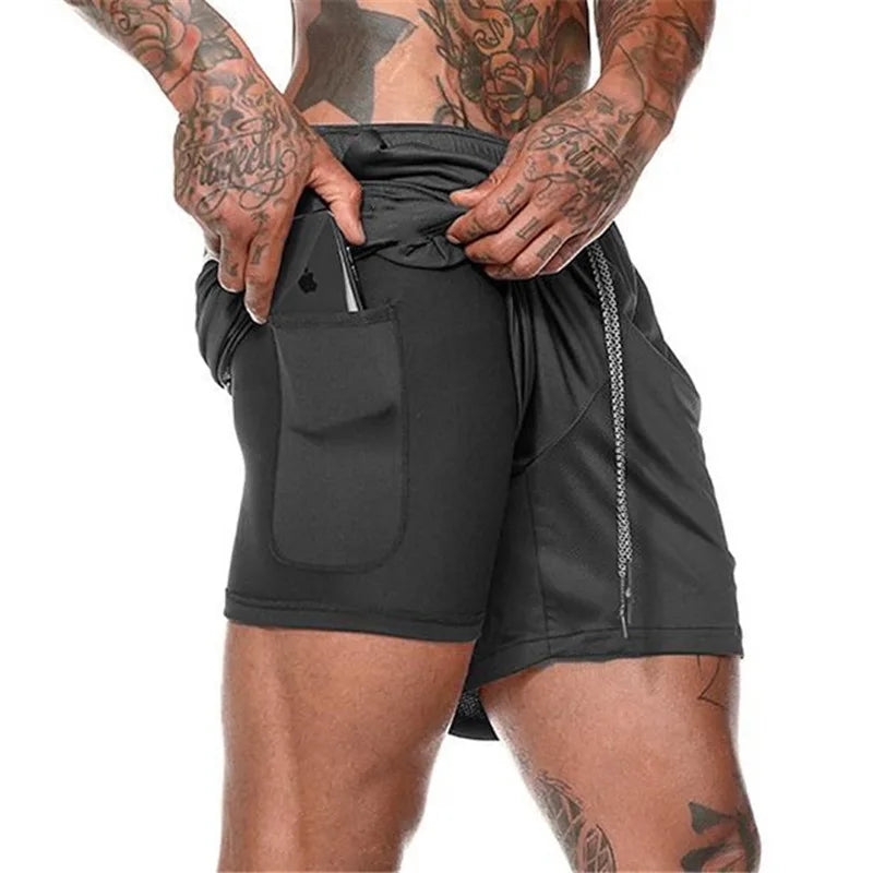 Men's 2-in-1 Running Shorts - Quick Dry Gym Sports Training Shorts