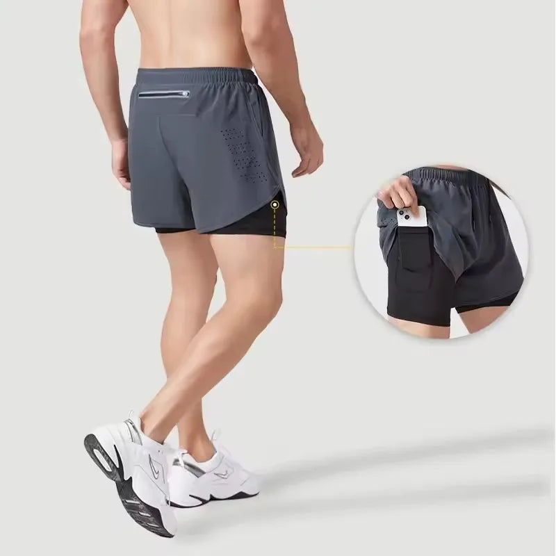 Men's 2-in-1 Running Shorts - Quick Dry Double Layer Bodybuilding Shorts