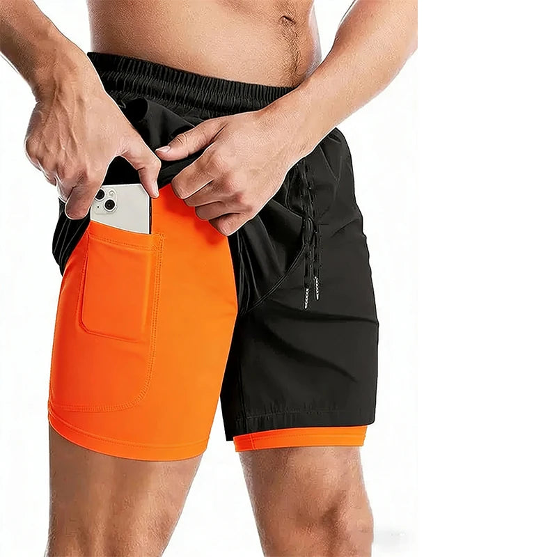 Men's 2-in-1 Running Shorts - Double Layer Gym Shorts with Inner Compression