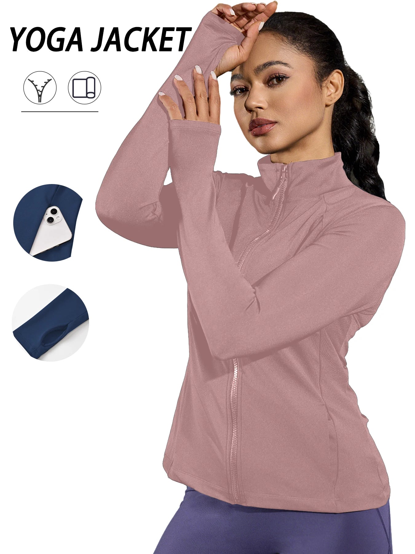 Women's Full Zip Running Jacket with Thumb Holes