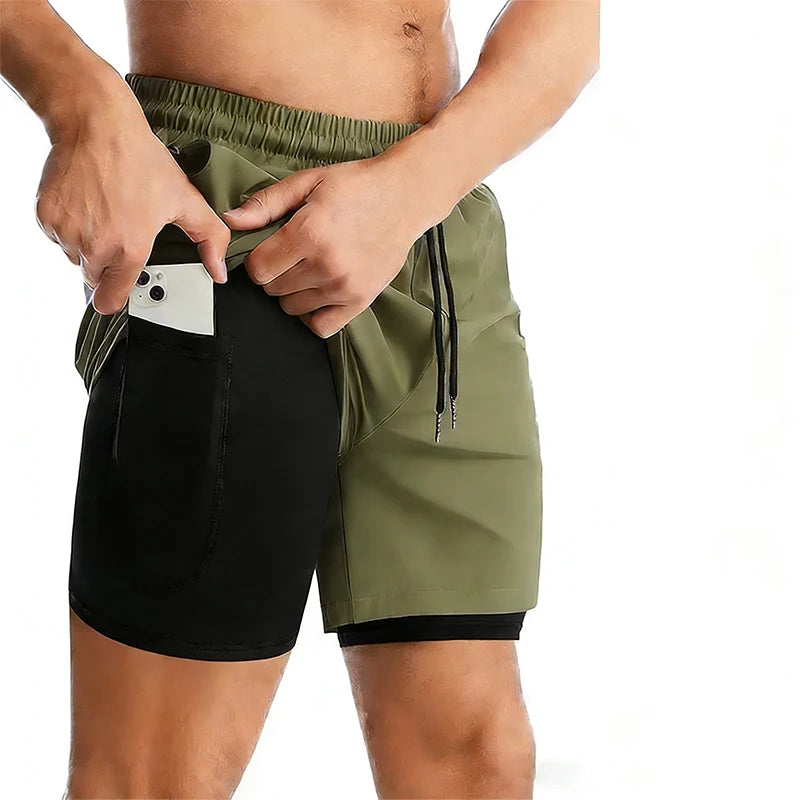 Men's 2-in-1 Running Shorts - Double Layer Gym Shorts with Inner Compression