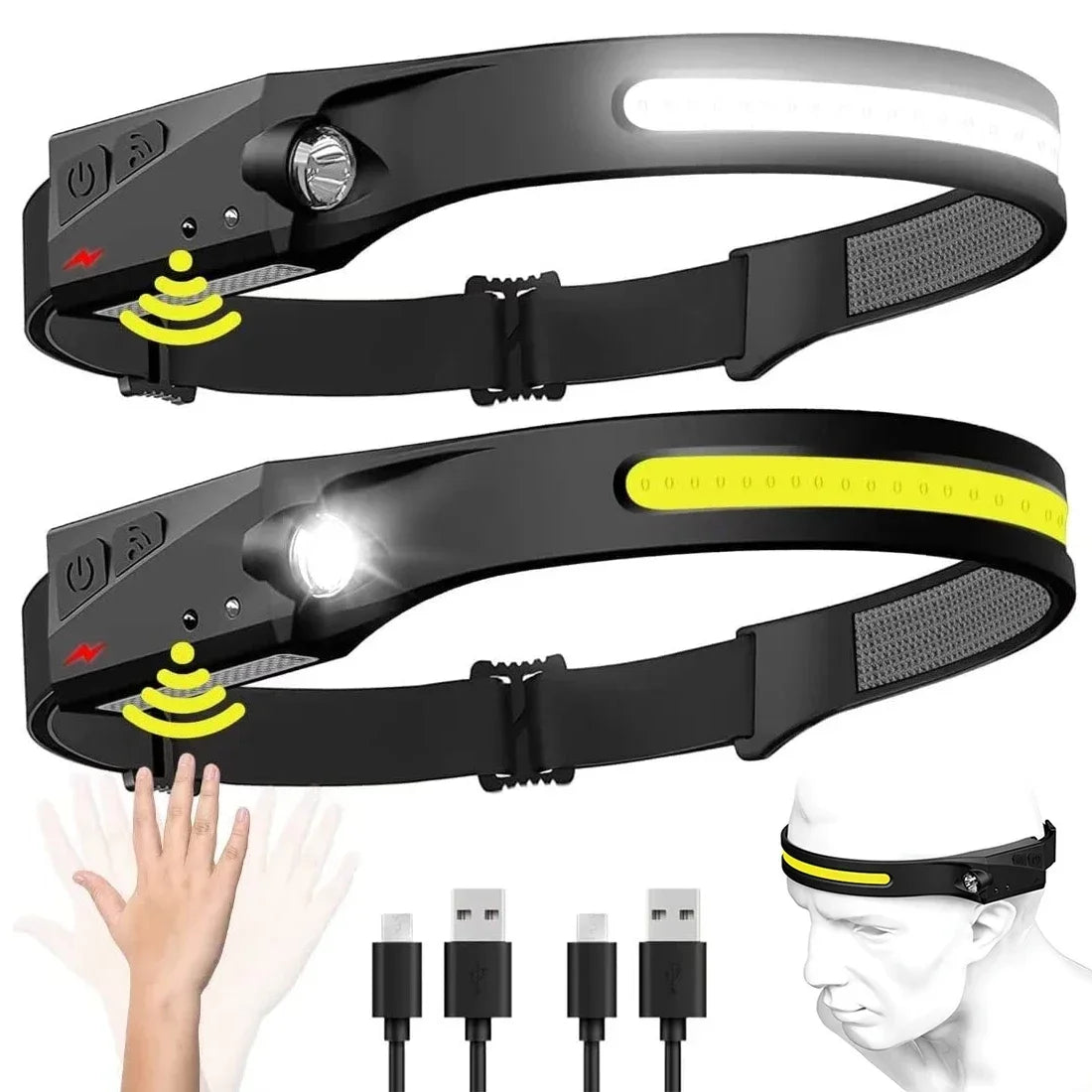 Rechargeable LED headlamp with adjustable strap for running"