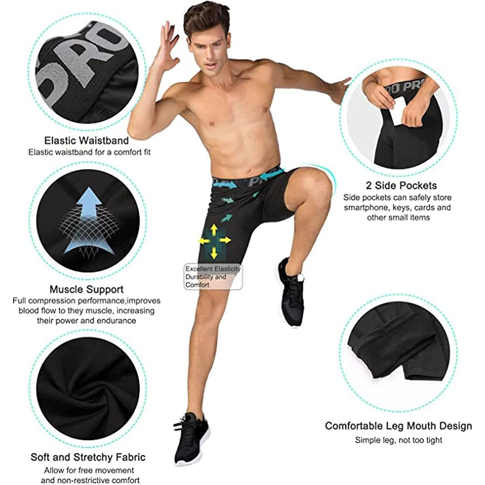 Men's Compression Base Layer Shorts - Athletic Tights with Pockets