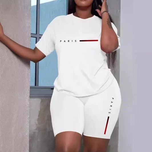 Women's casual summer tracksuit with short sleeve top and matching shorts, slim fit sizes S-XXXL | Jog4less