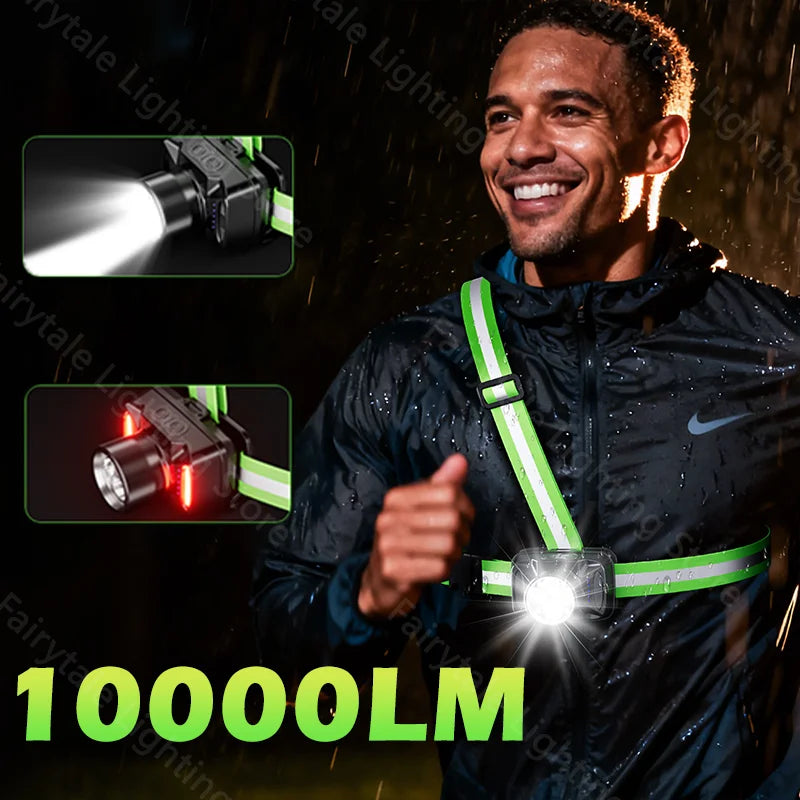 LED night running light with 6 lighting modes and reflective safety vest for 500m visibility"