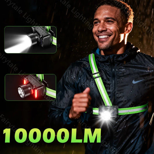 LED night running light with 6 lighting modes and reflective safety vest for 500m visibility"