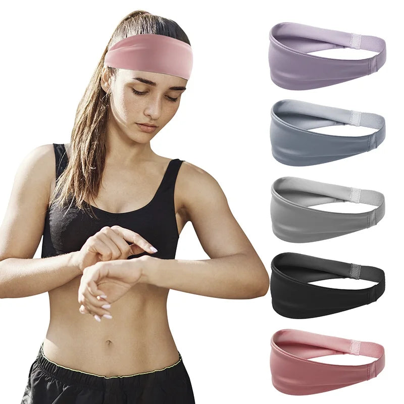 Woman wearing lightweight moisture-wicking running headband during workout