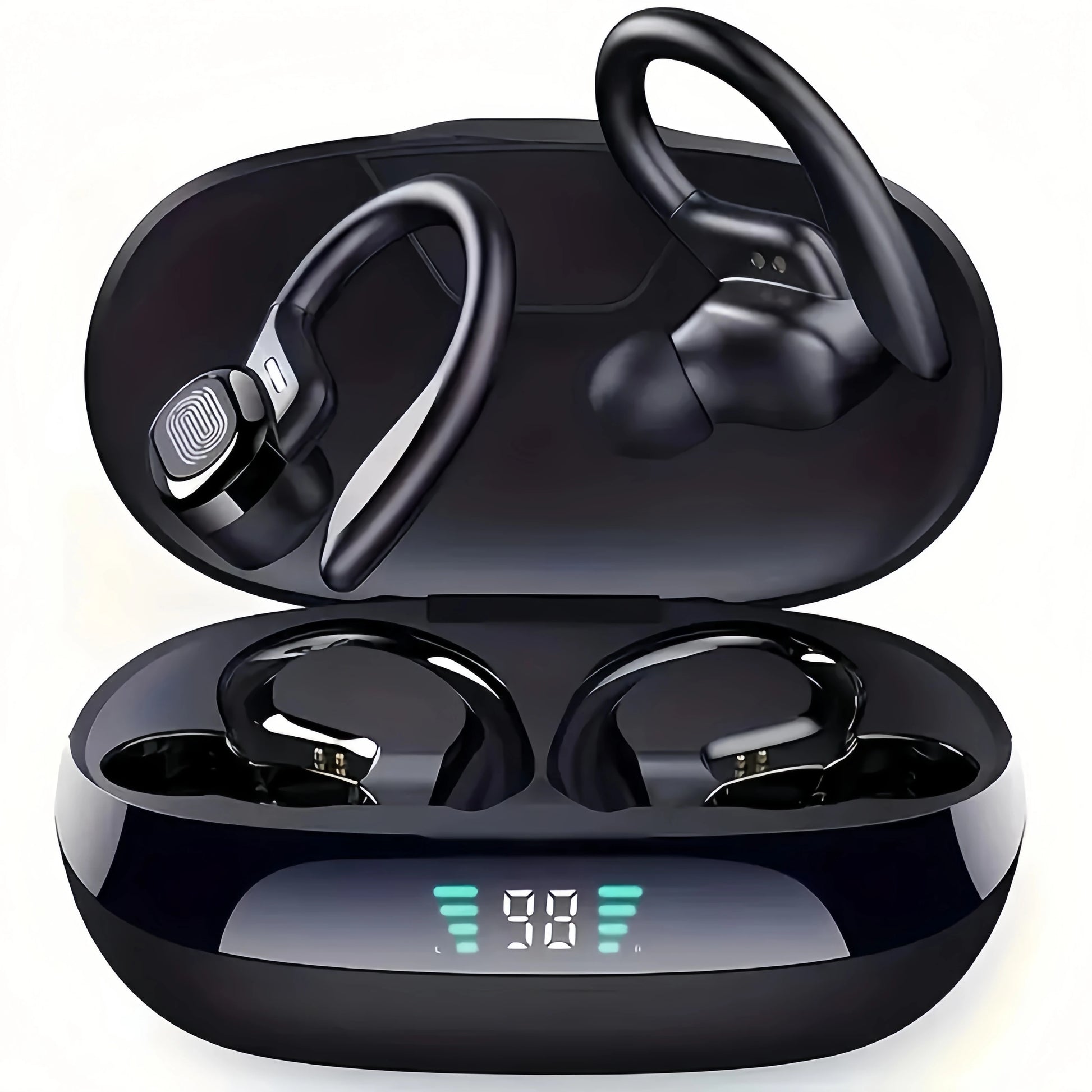 True wireless sports earbuds with secure ear clip design, LED display and built-in mic – ideal for running | Jog4less