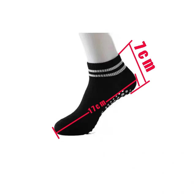Women's Non-Slip Grip Socks - Pilates, Running, Yoga & Workout Socks with Double Stripes