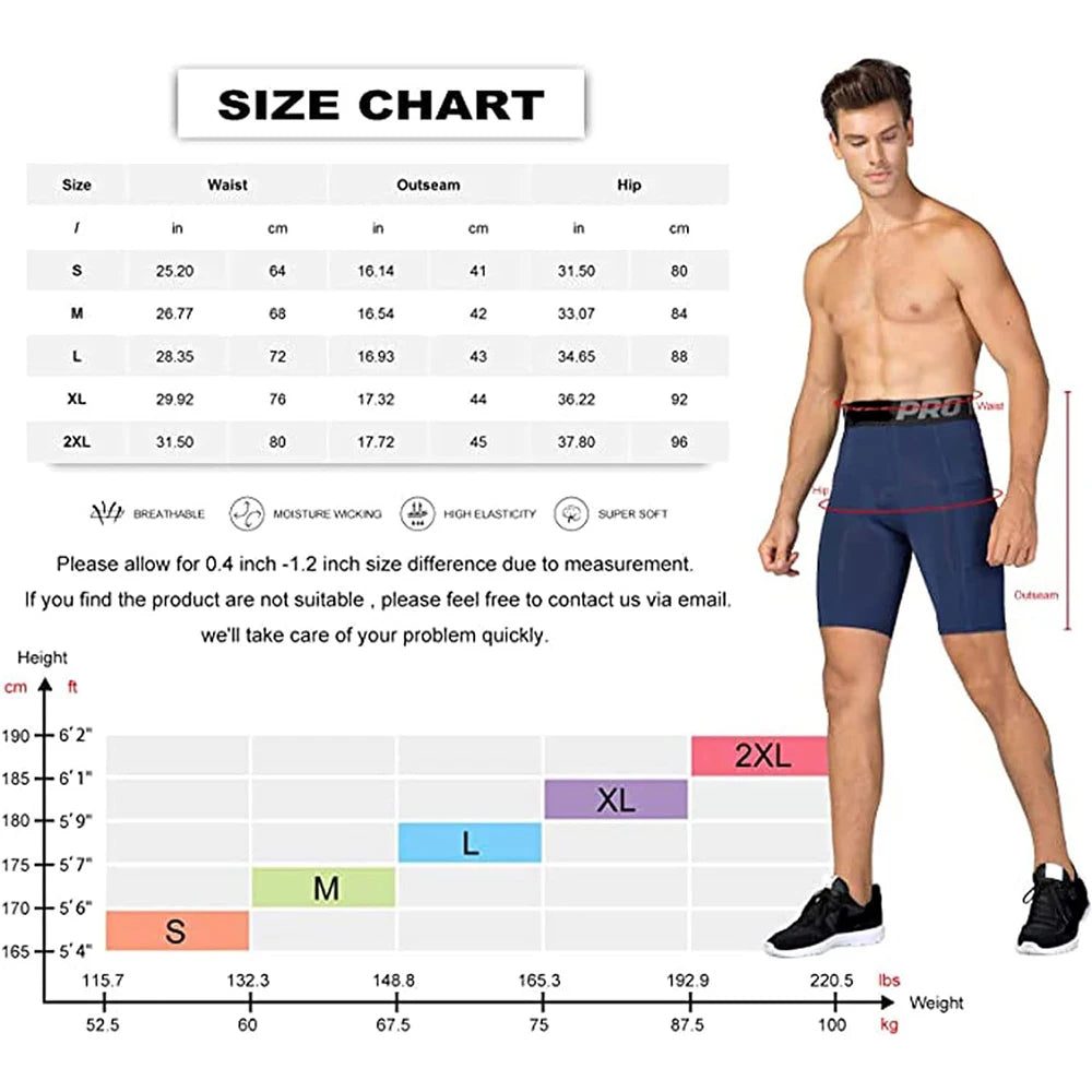 Men's Compression Base Layer Shorts - Athletic Tights with Pockets