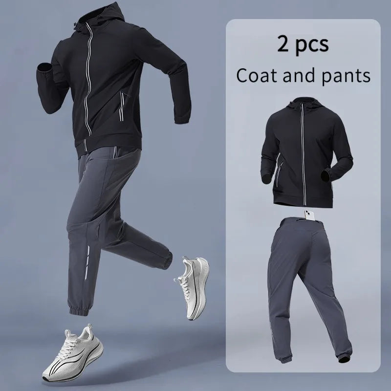 Men's Quick-Dry Breathable Sportswear Set – Hooded 2-Piece with Pockets