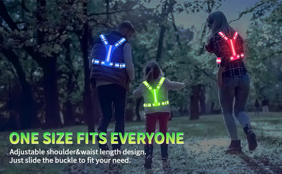 LED Reflective Running Vest - Rechargeable High-Visibility Safety Vest with 5 Light Colours