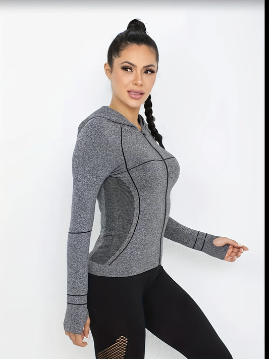 "Women's quick-dry hooded running jacket with full zip in solid colour"