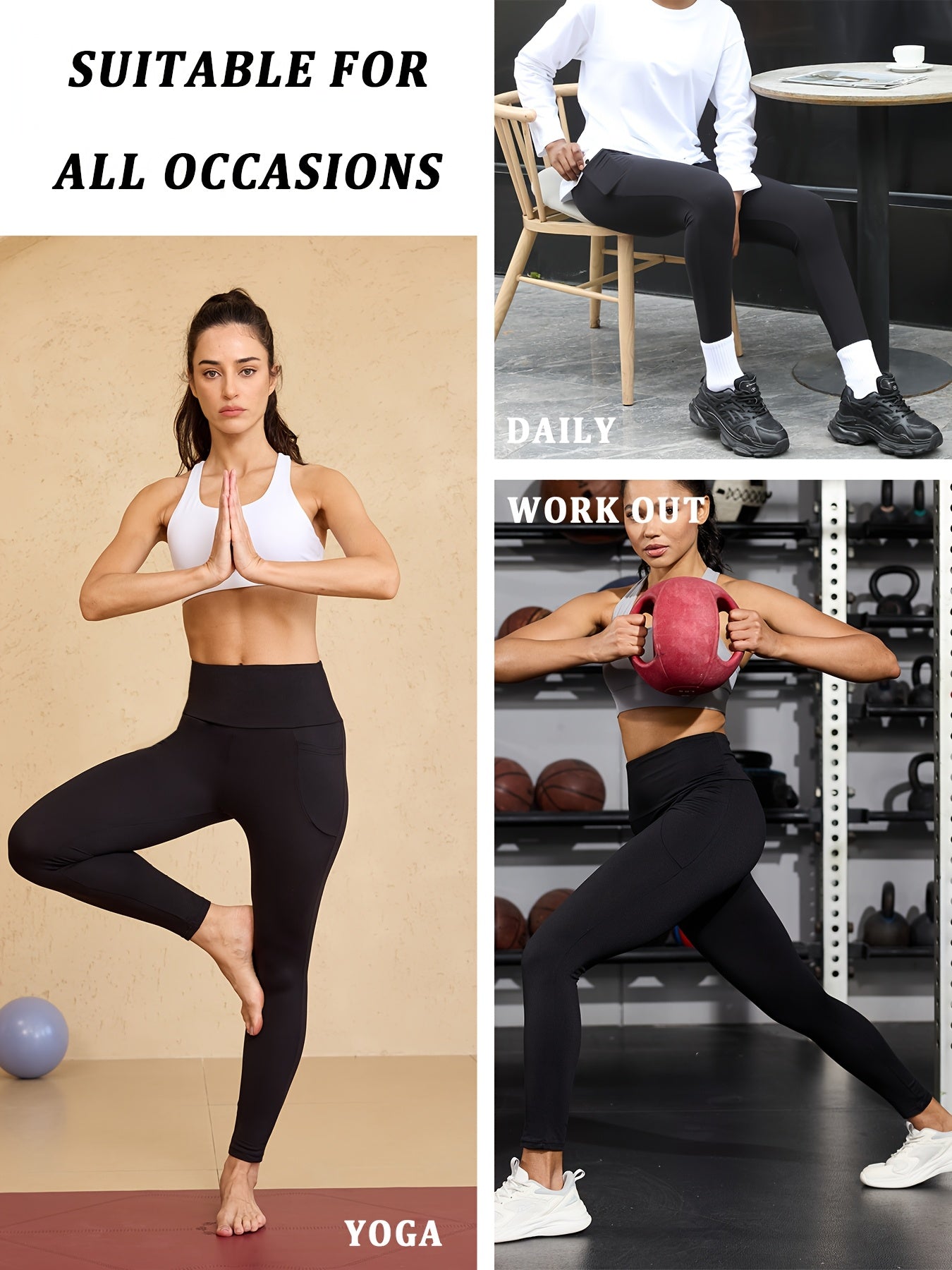 High-Waisted Running Leggings - Tummy Control Workout Pants with Pockets