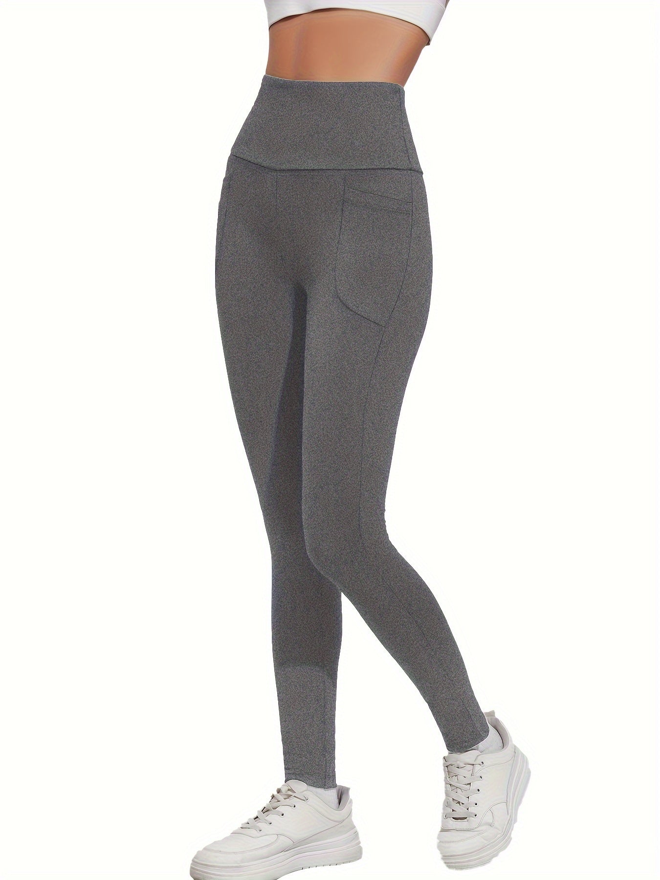 High-Waisted Running Leggings - Tummy Control Workout Pants with Pockets