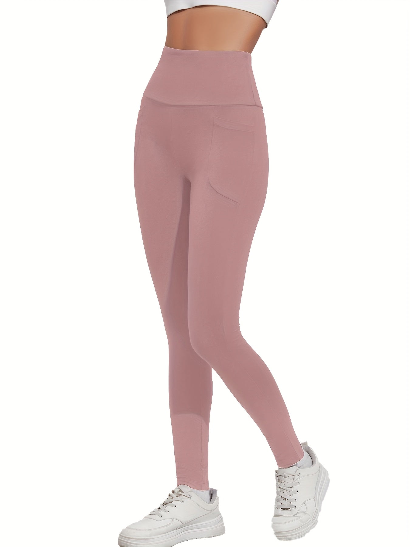 High-Waisted Running Leggings - Tummy Control Workout Pants with Pockets