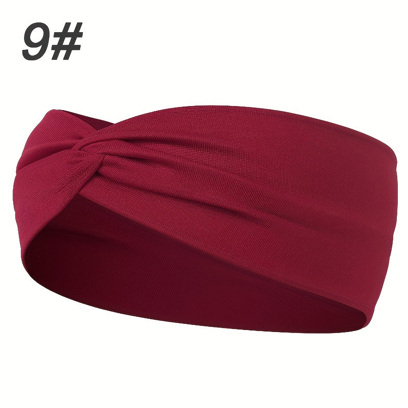 Solid Colour Twist Knotted Running Headband - Non-Slip Sweatband