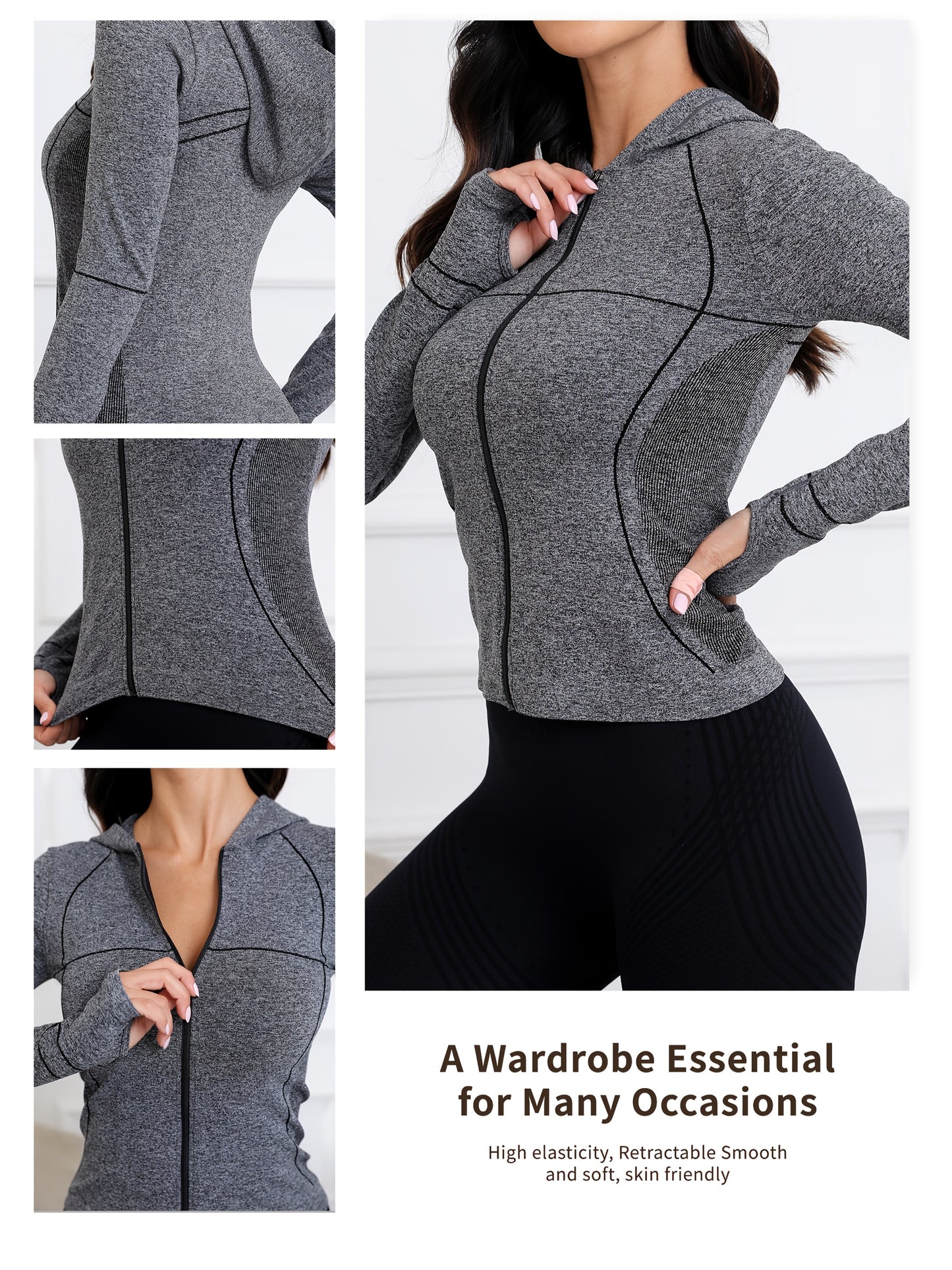 Women's Quick-Dry Hooded Running Jacket - Long Sleeve Zip-Up for Running & Fitness